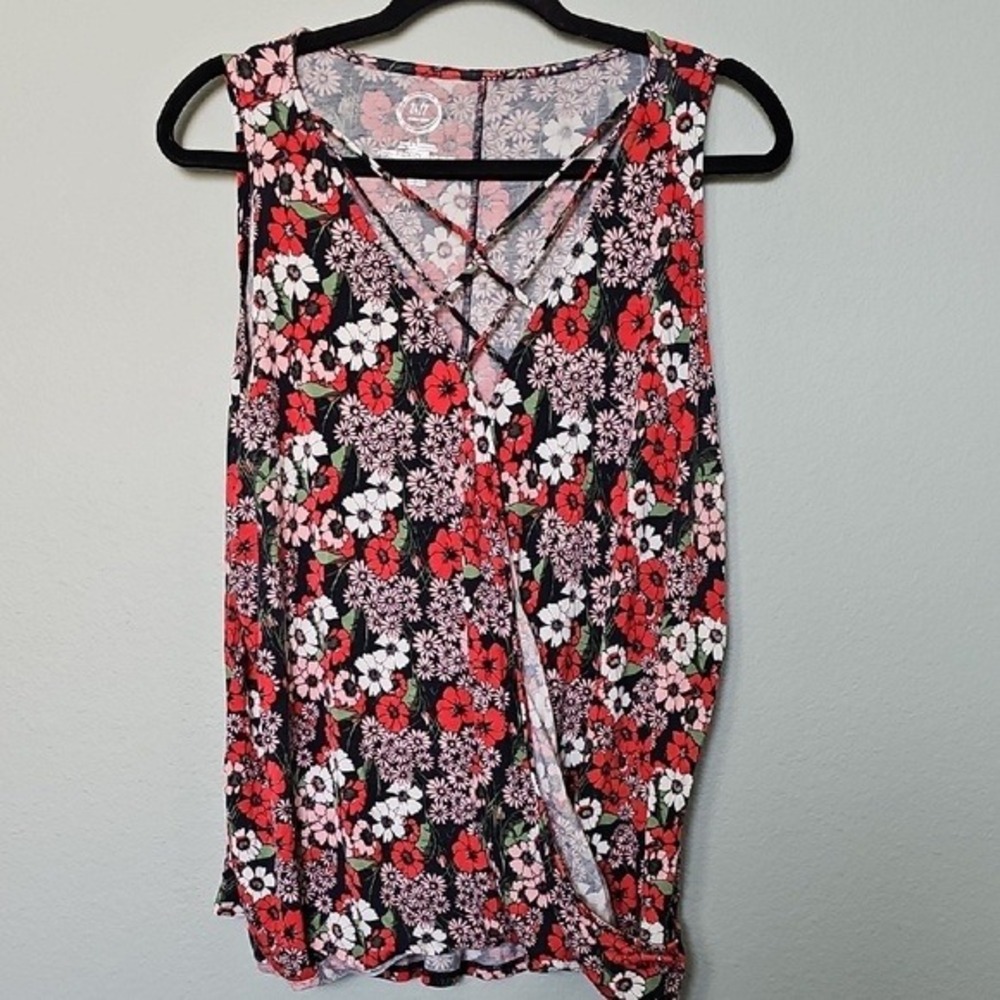 Maurices 24/7 Plus Size 2X Strappy Faux Wrap Sleeveless Floral Stretch Top